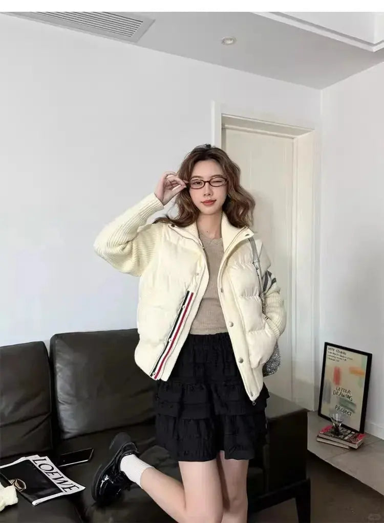 Calidez plumón blanco, costura impecable